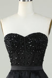 Princess A Line Sweetheart Black Strapless Ball Gown Formal Evening Dress