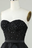 Princess A Line Sweetheart Black Strapless Ball Gown Formal Evening Dress