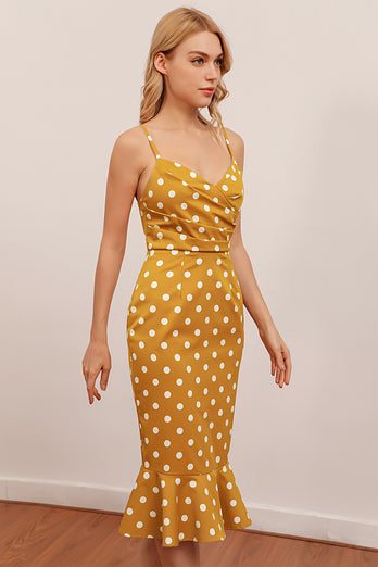 Yellow White Polka Dots Mermaid Dress