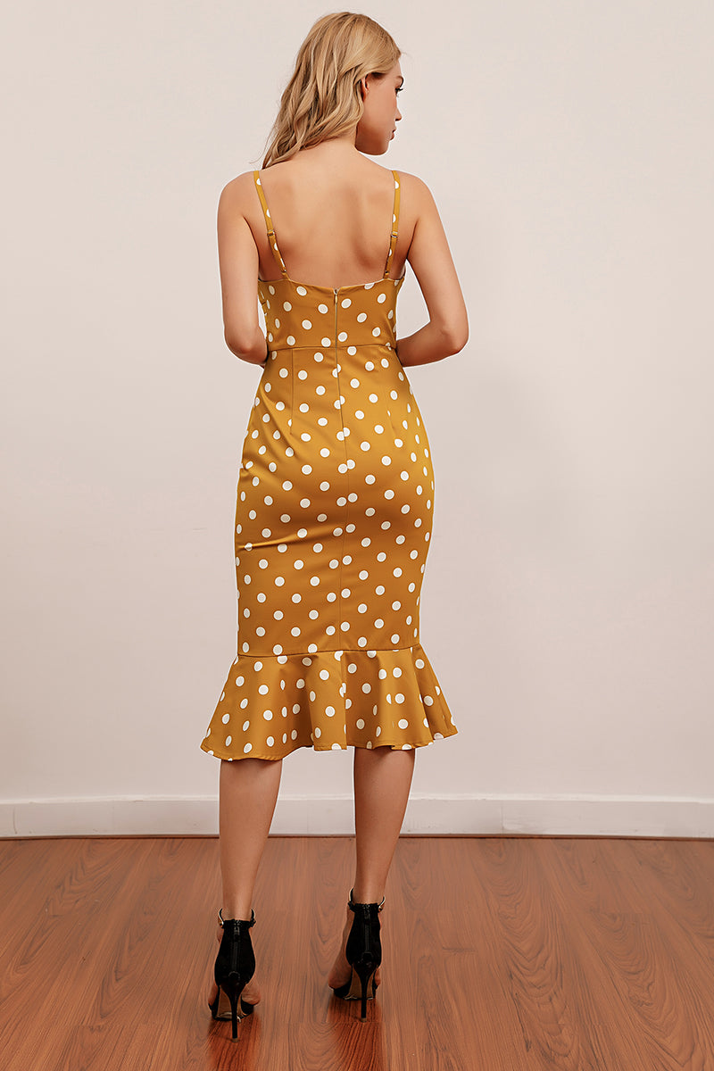 Load image into Gallery viewer, Yellow White Polka Dots Mermaid Dress