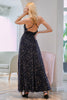 Load image into Gallery viewer, Glitter Navy V Neck Long Prom Dress