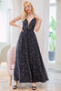 Load image into Gallery viewer, Glitter Navy V Neck Long Prom Dress