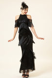 Sparkly Black Beaded Long Gatsby 1920s Dress with Fringes