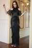 Load image into Gallery viewer, Black Halter Sequin Fringe Prom Dress