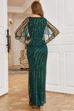 Dark Green Sequined Scoop Neck Long 1920s Dress