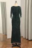 Dark Green Sequined Scoop Neck Long 1920s Dress