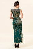 Sheath Round Neck Dark Green Love Heart Beaded Gatsby 1920s Dress