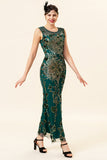 Sheath Round Neck Dark Green Love Heart Beaded Gatsby 1920s Dress