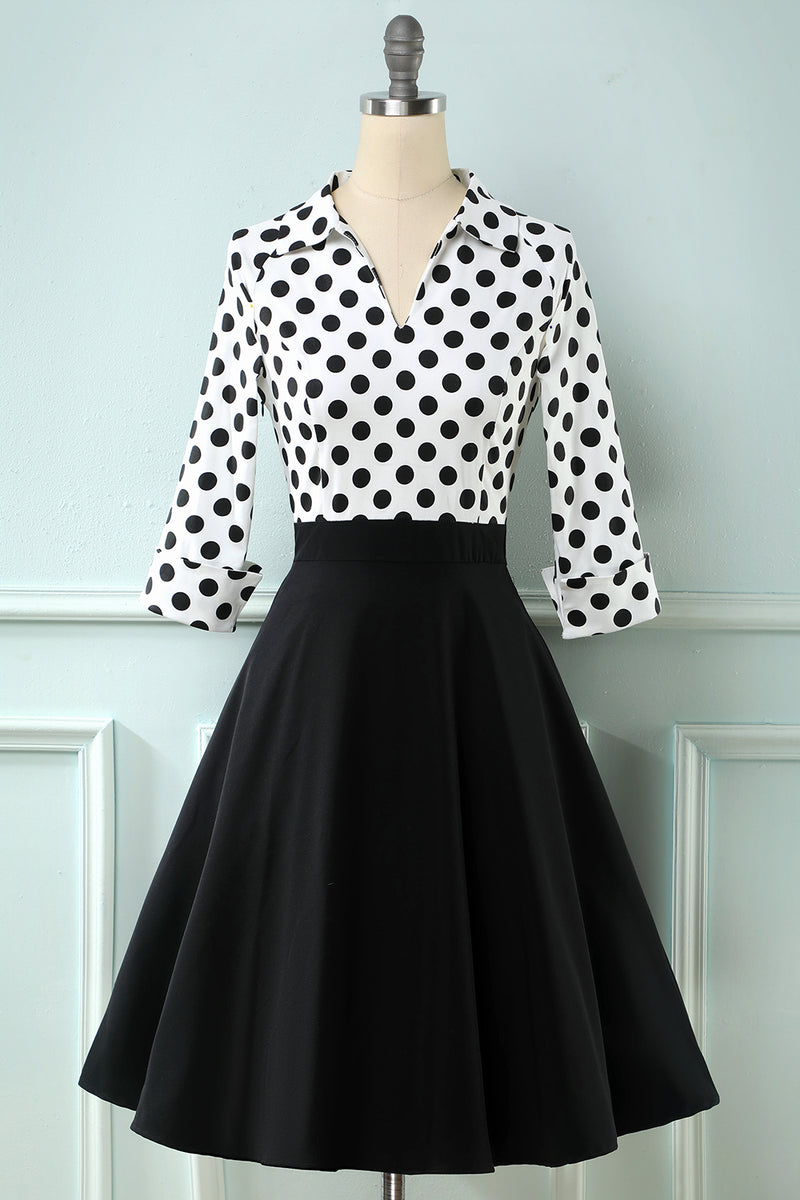 Load image into Gallery viewer, Black and White Polka Dots 1950s Dress