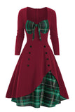 Plaid 1950s Dress with Long Sleeves