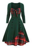 Plaid 1950s Dress with Long Sleeves