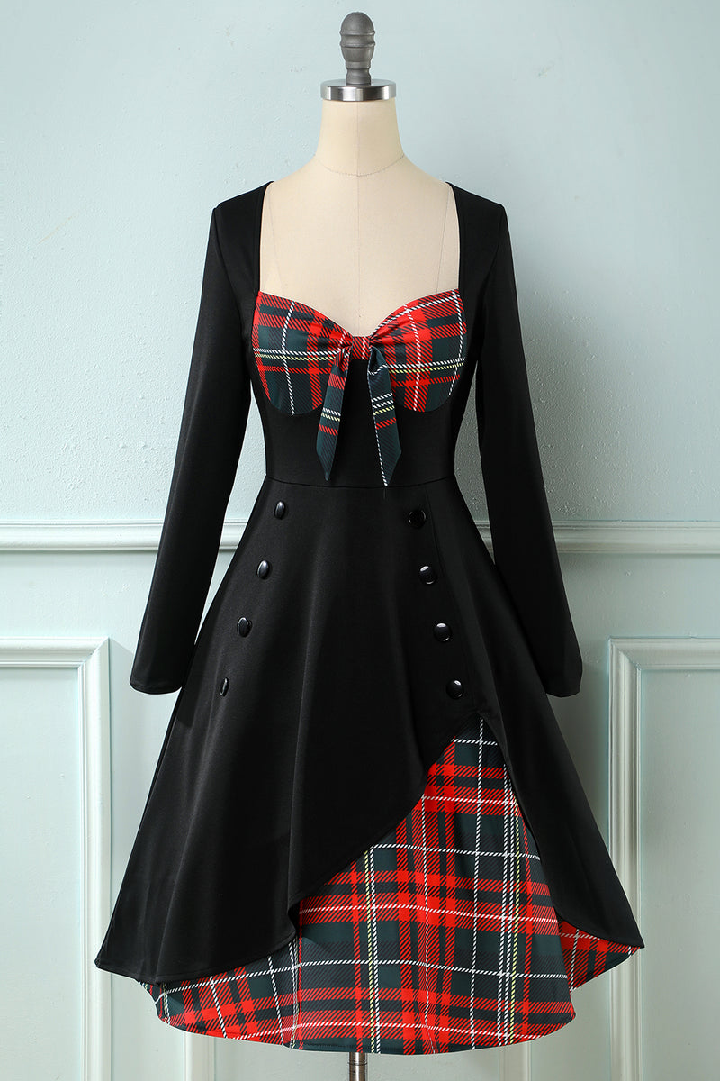 Load image into Gallery viewer, Plaid 1950s Dress with Long Sleeves
