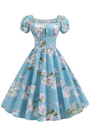 Puff Sleeves Printed Vintage Dress