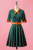 Load image into Gallery viewer, Green Patchwork V Neck Swing Party Dress