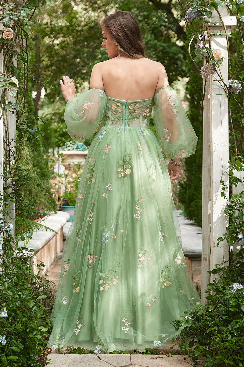 Zapaka Women Green Prom Dress A-Line Sleeveless Long Homecoming Dress With  Embroidery – Zapaka CA