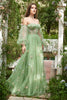Load image into Gallery viewer, Off The Shoulder Green Long Sleeves A-Line Prom Dress