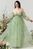 Load image into Gallery viewer, A Line Off the Shoulder Green Plus Size Prom Dress with Embroidery