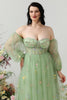 Load image into Gallery viewer, A Line Off the Shoulder Green Plus Size Prom Dress with Embroidery
