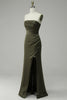 Load image into Gallery viewer, Green Strapless Satin Prom Dress with Slit