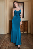 Spaghetti Straps Blue Simple Prom Dress with Ruffles