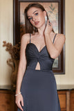 Spaghetti Straps Midi Simple Prom Dress with Hollow Out