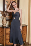 Spaghetti Straps Midi Simple Prom Dress with Hollow Out