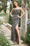 Sheath Halter Black Flower Printed Long Bridesmaid Dress