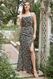 Sheath Halter Black Flower Printed Long Bridesmaid Dress