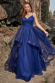 A Line Spaghetti Straps Navy Plus Size Prom Dress