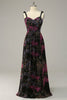 Load image into Gallery viewer, A Line Spaghetti Straps Black Mixed Flower Plus Size Prom Dresses