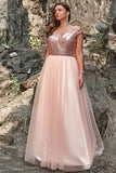 A Line Off the Shoulder Blush Plus Size Prom Dress