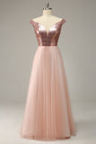 A Line Off the Shoulder Blush Plus Size Prom Dress