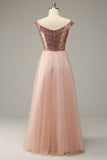 A Line Off the Shoulder Blush Plus Size Prom Dress