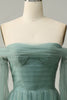 Load image into Gallery viewer, Off The Shoulder Grey Green A-Line Tull Prom Dress With Long Sleeves