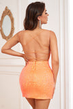 Sparkly Orange Sequins Tight Short Graduation Dress