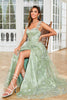Load image into Gallery viewer, A Line Green Corset Long Tulle Prom Dress with 3D Butterflies Split Front