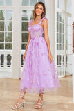 Unique A Line Purple Corset Prom Dress with Butterflies Appliques