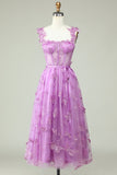 Purple A Line Butterflies Appliques Prom Dress