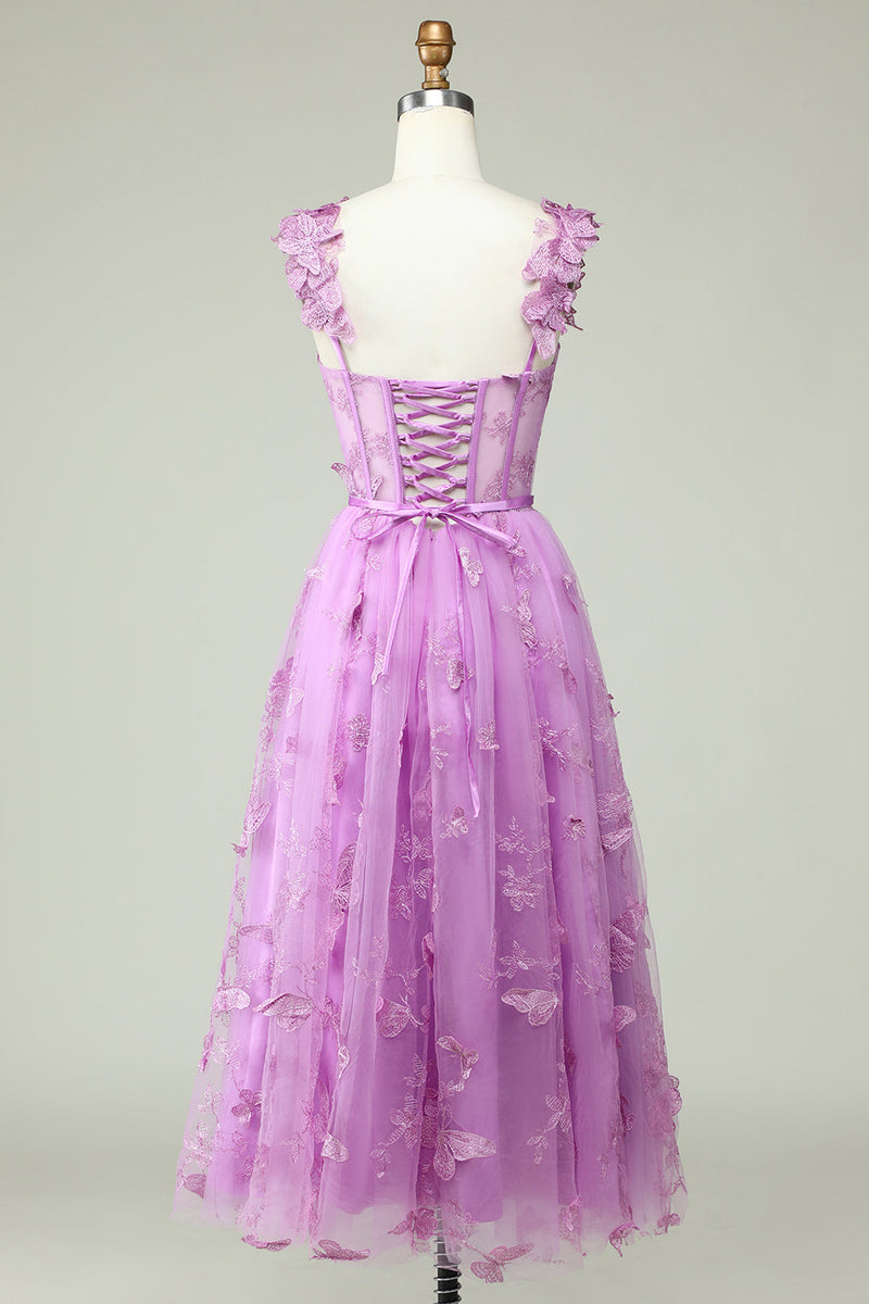 Load image into Gallery viewer, Purple A Line Butterflies Appliques Prom Dress