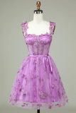 Cute A Line Sweetheart Purple Corset Graduation Dress with Appliques