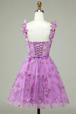 Cute A Line Sweetheart Purple Corset Graduation Dress with Appliques