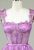 Load image into Gallery viewer, Cute A Line Sweetheart Purple Corset Graduation Dress with Appliques