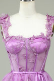 Cute A Line Sweetheart Purple Corset Graduation Dress with Appliques