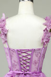 Cute A Line Sweetheart Purple Corset Graduation Dress with Appliques