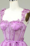 Cute A Line Sweetheart Purple Corset Graduation Dress with Appliques