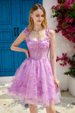 Purple A Line Corset Graduation Dress with 3D Butterflies