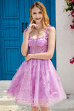 Purple A Line Corset Graduation Dress with 3D Butterflies