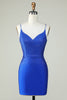 Load image into Gallery viewer, Sheath Spaghetti Straps Royal Blue Short Graduation Dress with Beading