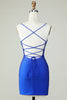 Load image into Gallery viewer, Sheath Spaghetti Straps Royal Blue Short Graduation Dress with Beading