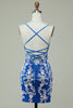 Load image into Gallery viewer, Spaghetti Straps Blue Sheath Graduation Dress With Appliques